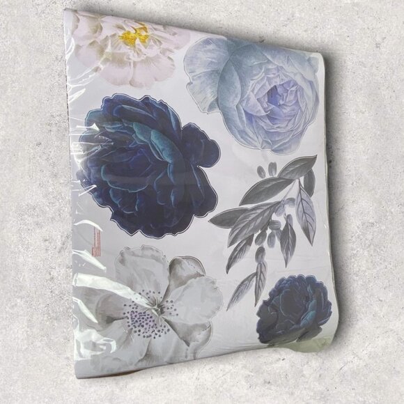 NEW Floral Wall Stickers Elegant Oversized Peonies Decor Flowers Blue Baby Room - Picture 5 of 10